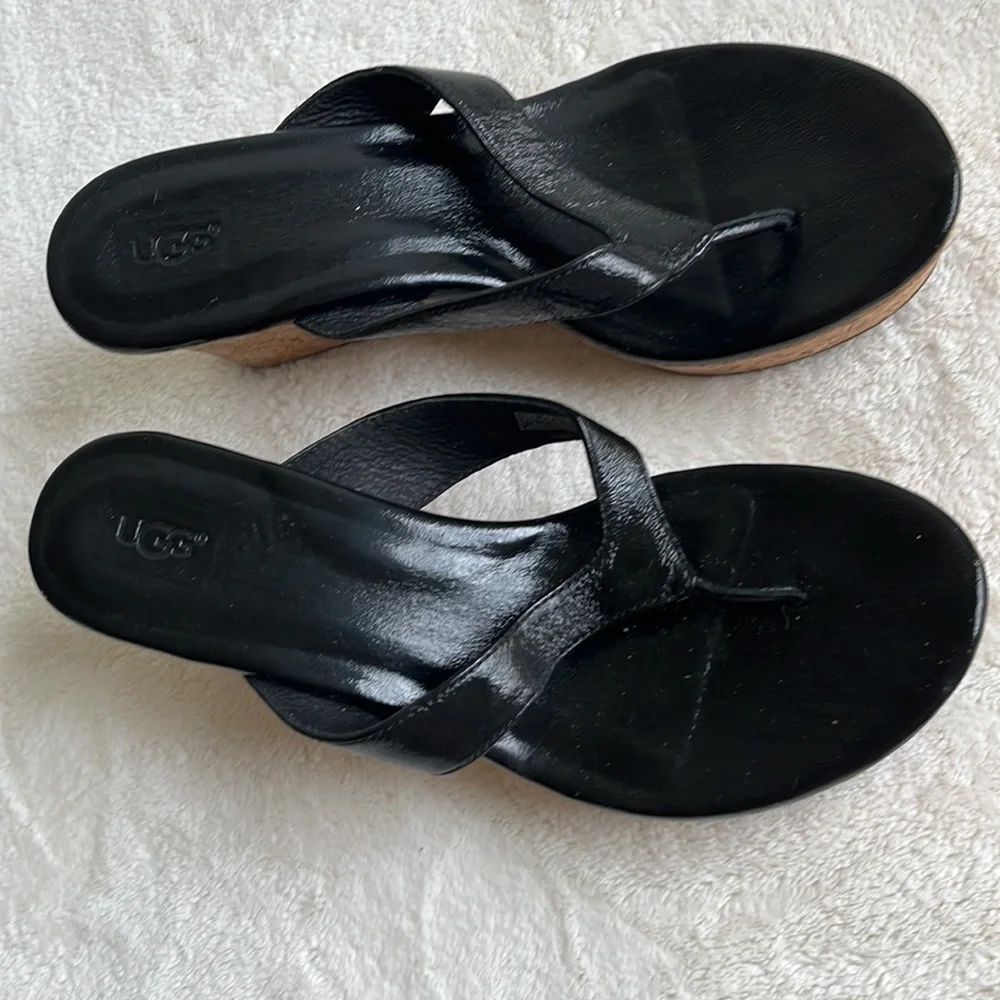 UGG leather wedge thong sandals sz 8,5 - Picture 3 of 10